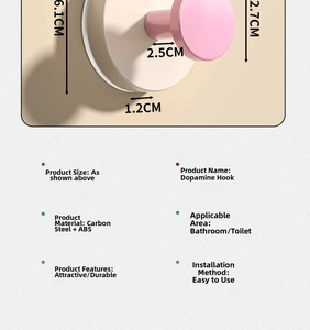 Detailed dimensions of round pink suction cup hook made of carbon steel and ABS material