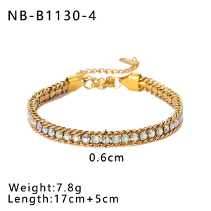 Detail view of 18k gold plated stainless steel bracelet with colorful crystals 17+5cm