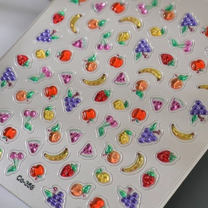 Autocollants nail art 3D relief fruits d'été avec raisins et fraises, modèle Co-358