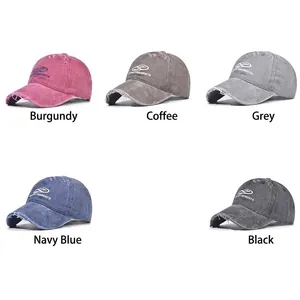 Distressed cotton baseball caps with embroidery in five vintage washed colors