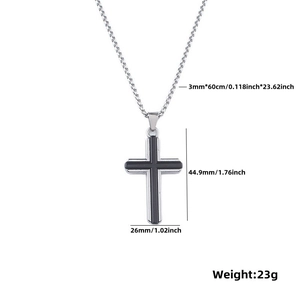 Tableau des tailles pour pendentif croix en acier inoxydable avec chaîne 60cm et poids 23g