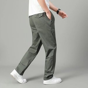 Men Baumwolle Cargo Hose Mehrere Taschen Gerades Bein Elastische Taille Kordelzug Lässige Arbeitskleidung Tägliche Hose