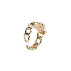 Adjustable gold chain ring with bear motif in a minimalist geometric vintage style