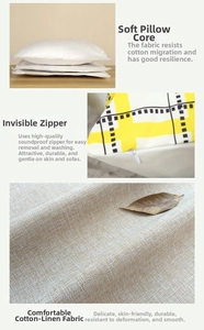 Detailed view of the soft inner core, invisible zipper and breathable cotton linen fabric