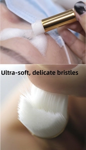 Detailed view of super soft and delicate white bristles on a portable nose cleaning brush