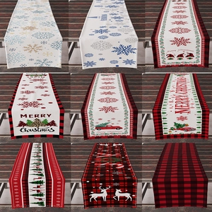 Christmas Table Runner Linen Polyester Printed Snowflake Reindeer Buffalo Plaid Holiday Dining Kitchen Home Decor
