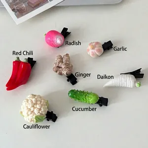 Barrettes à cheveux 3D légumes créatives avec piment, ail, gingembre et carottes