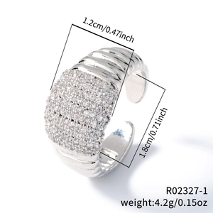 Detailed view of silver ring dimensions with clear measurements and micro-paved zircons