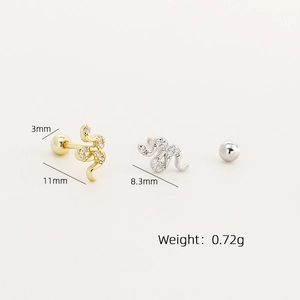 S925 sterling silver snake stud earrings with zircon stones and screw back closure