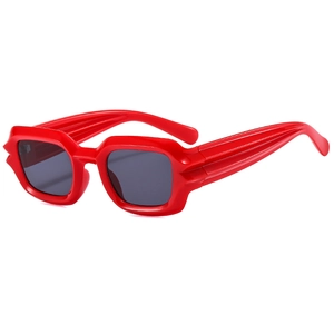 Fashionable punk style rectangular sunglasses in vibrant red with UV protection lenses
