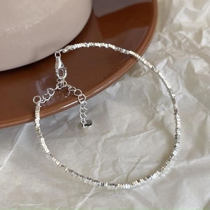 Detail of S925 sterling silver irregular square bead bracelet with lobster clasp