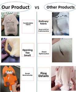 Detail comparison showing plush card holder material quality and refined sewing craft