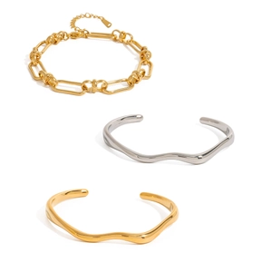 Classic stainless steel 18k gold and silver wave bracelets with chain link jewelry set