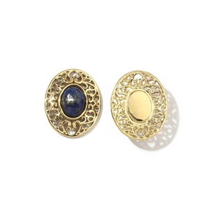 Polished gold stainless steel evil eye horn pendant with lapis lazuli stone inlay