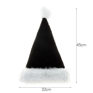 Thick black plush Christmas hat with size dimensions 45x32cm on white background