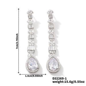 Detailed size specifications for zircon tassel earrings with length and width dimensions