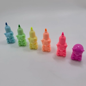 Set of six bear-shaped highlighters in assorted bright colors on a white background