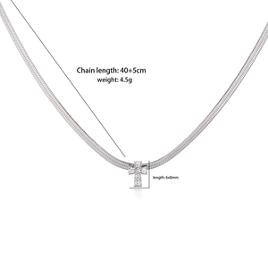 Silver stainless steel cross pendant necklace with zircon stones on a snake chain