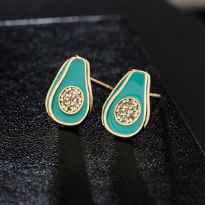 Boucles d'oreilles avocat en cuivre plaqué or 18K avec émail vert et zircon