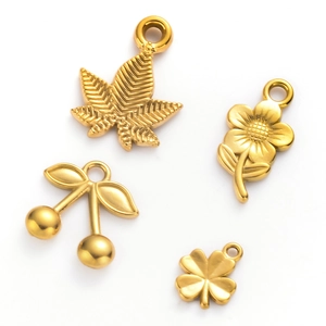 Stainless Steel Jewelry Charms Pendants Nature Plant Sunflower Cherry Maple Leaf Four Leaf Clover DIY Bracelet Crafting