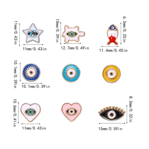 10pcs Evil Eye enamel alloy charms set in gold finish with precise size measurements