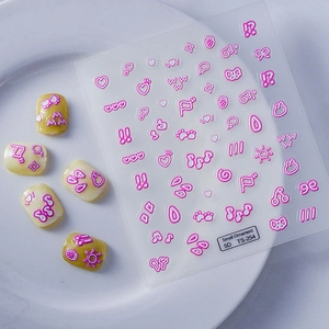 5D embossed nail stickers featuring pink hearts and stars designs for manicures