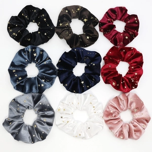 Velvet Scrunchies Gold Stamping Star Pattern Elastic Hair Ties Vintage Hair Bands Headwear Accessories For Women Girls