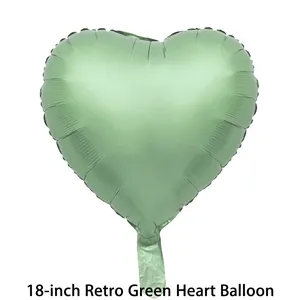 18-inch vintage sage green heart-shaped foil balloon for minimalist party decoration