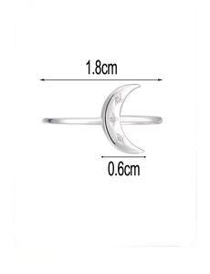 Detailed size specifications for the S925 silver crescent moon ring with star zirconias