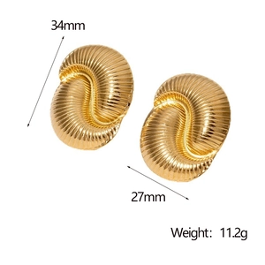 Boucles d'oreilles coquillage en acier inoxydable doré 18 carats avec rayures