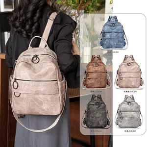 Zaino da donna retrò in ecopelle in sei colori con cerniera ad anello e doppie cinghie