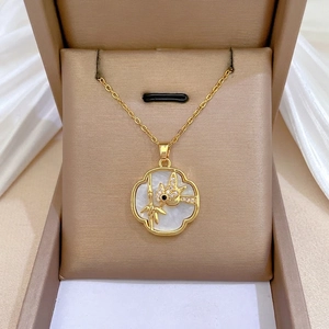 Magpie Bamboo Pendant Necklace Mother Of Artificial Pearl Shell Zircon Inlay Stainless Steel Titanium Chain Jewelry For Women