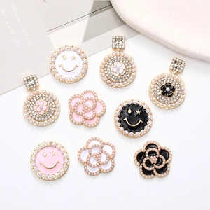 Alloy Rhinestone Faux Artificial Pearl Charms For DIY Jewelry Making Shoe Decoration Perfume Bottle Camellia Flower Shape Accessories