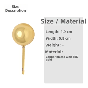 Dettaglio dimensioni orecchino a sfera da 8mm in rame placcato oro 18 carati