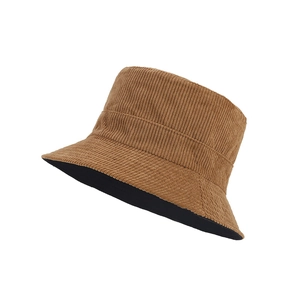 Brown and black corduroy reversible bucket hat for women with a vintage minimalist style