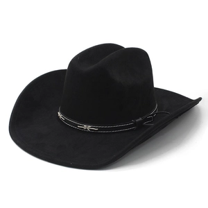 Classico cappello da cowboy nero in finta pelle scamosciata con cinturino in pelle decorativo