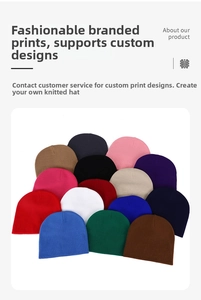 Macro shot of assorted colorful knit beanies in various solid colors for winter style