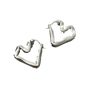 Minimalist S925 sterling silver heart hoop earrings with irregular folded texture