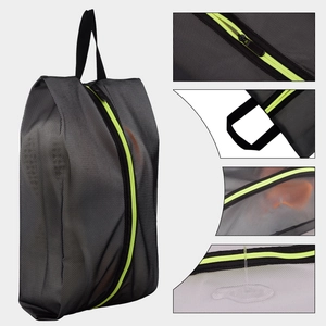 Portable mesh shoe storage bag with neon zipper for travel and sports organization