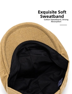 Detail of soft cotton inner sweatband on ginger wool beret for sweat absorption
