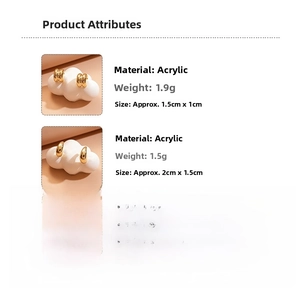 Detailed view of double C-shaped gold hoop earrings with acrylic texture and size specs