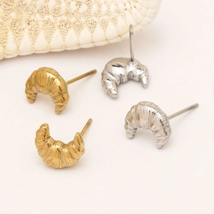 Minimalist croissant stud earrings in gold and silver stainless steel finish