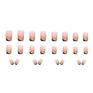 24pcs French gradient brown latte press-on nails with minimalist curved line accents