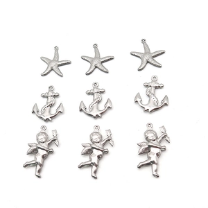 Silver stainless steel charms set including starfish, anchor and cupid for DIY jewelry making