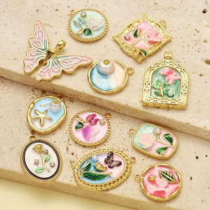 Pendentifs en acier inoxydable avec émail floral et papillon pour bijoux DIY