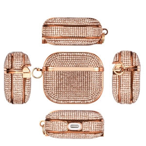 Macro detail of rose gold sparkling diamond case with side ring and precise charging port