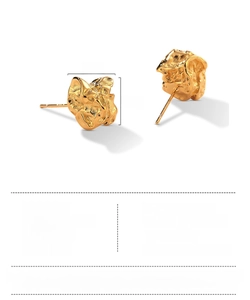 Detailed view of gold irregular textured studs with dimensions of 10mm by 12mm