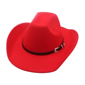 Chapeau fedora en feutre rouge classique avec bande en cuir noir et boucle ciselée