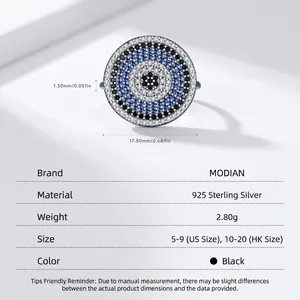 Luxurious S925 sterling silver evil eye ring featuring blue and white micro pavé crystals