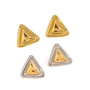 Minimalist 18k gold and silver two-tone stainless steel triangle stud earrings set